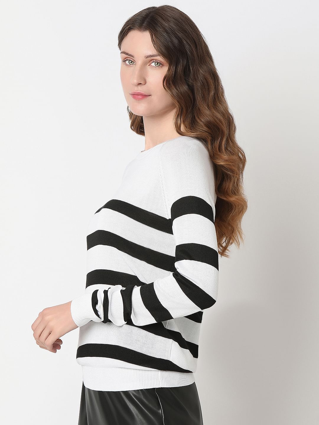 White Striped Knit Top