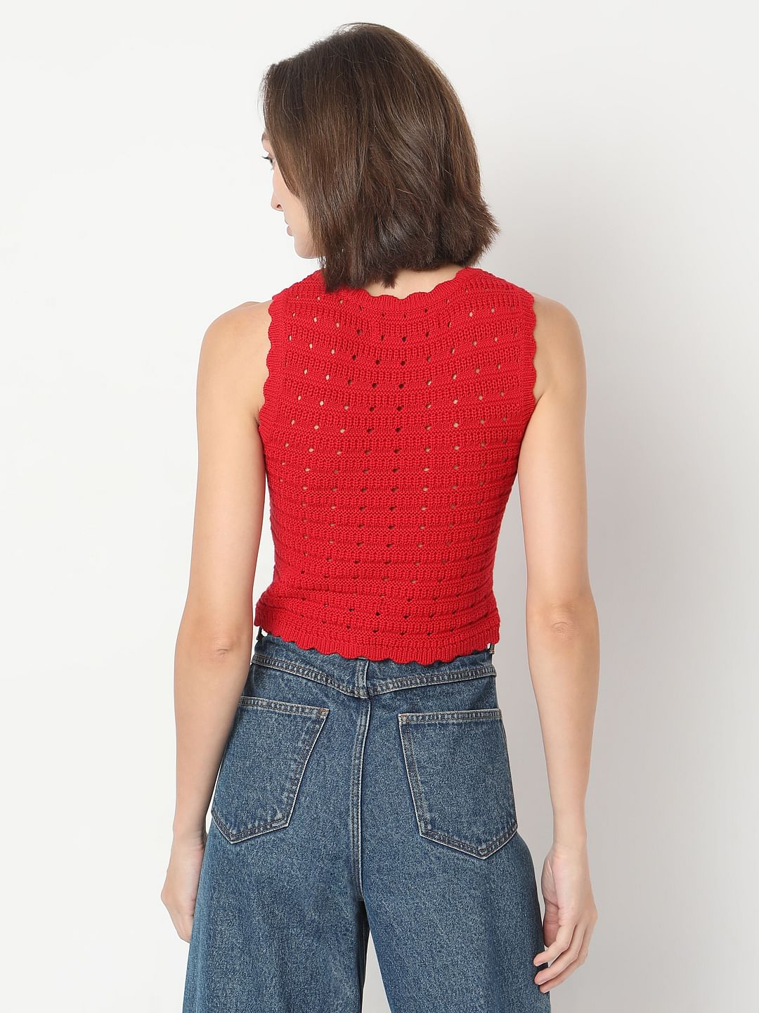 Red Flat Knit Crop Top