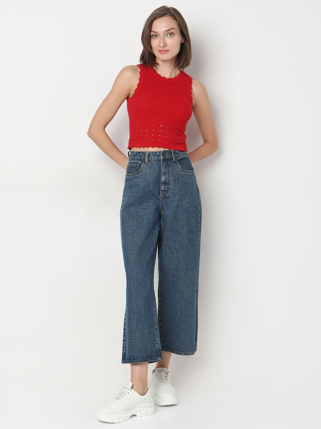 Red Flat Knit Crop Top