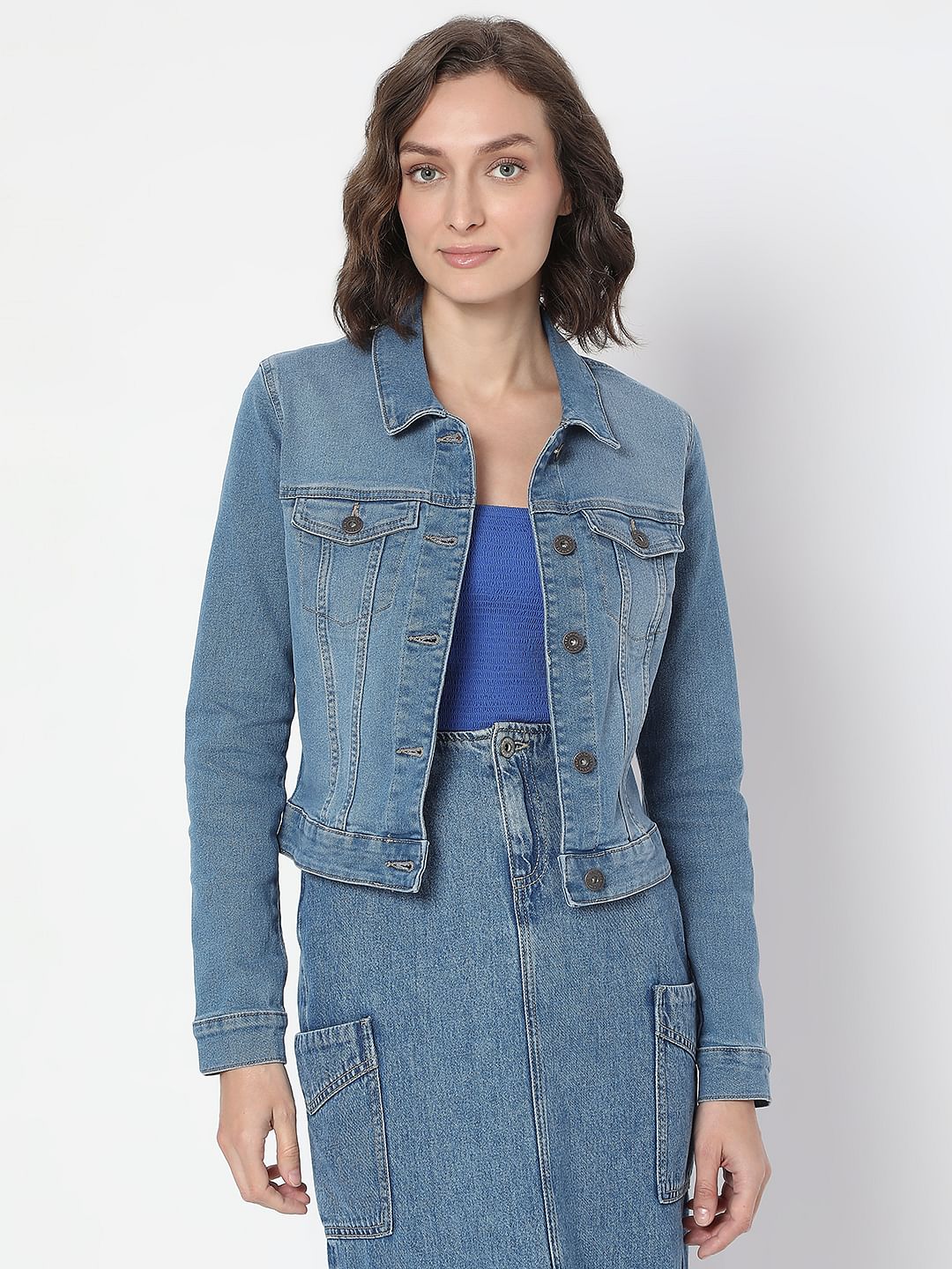 Blue Cropped Denim Jacket