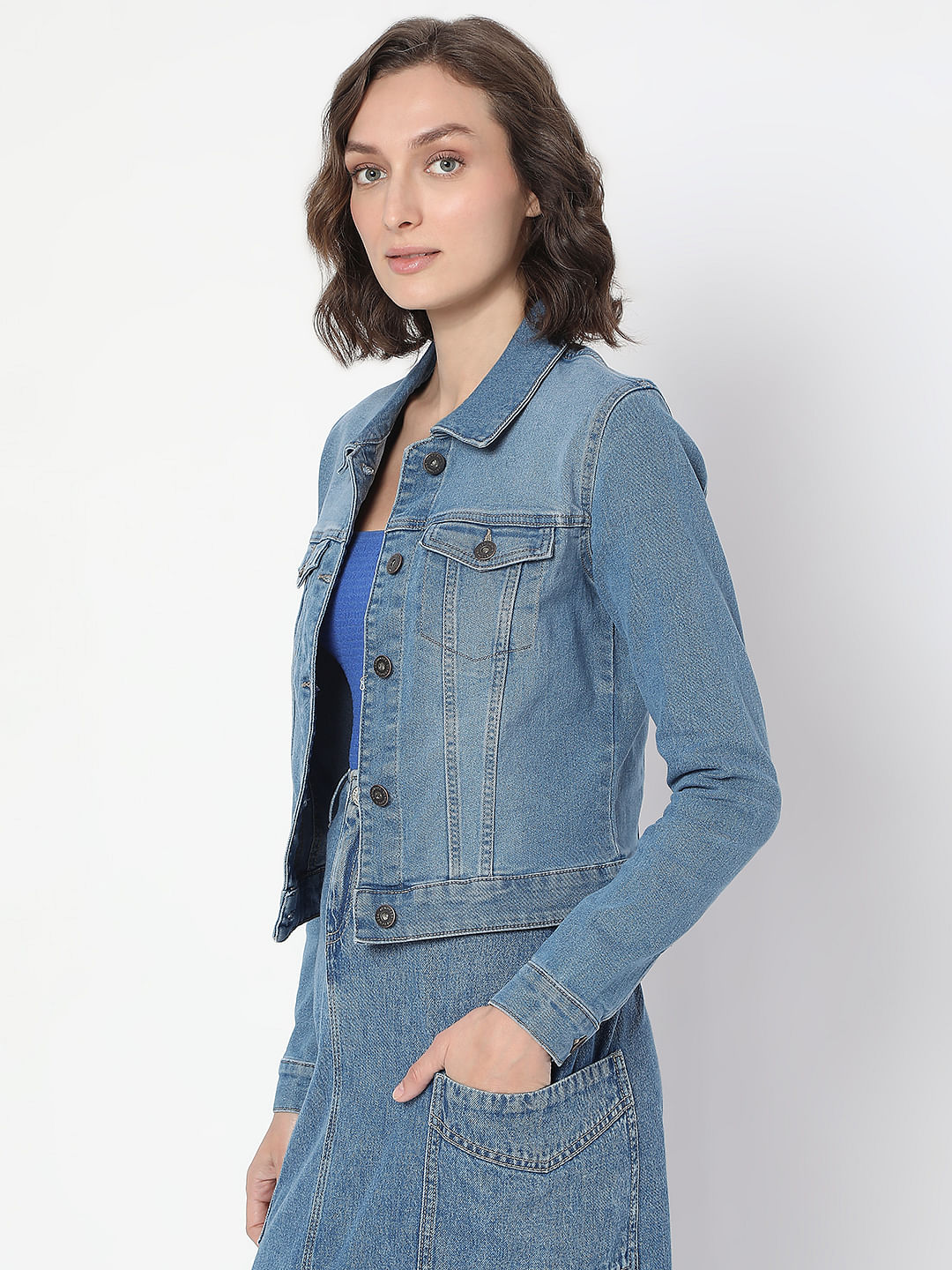 Blue Cropped Denim Jacket