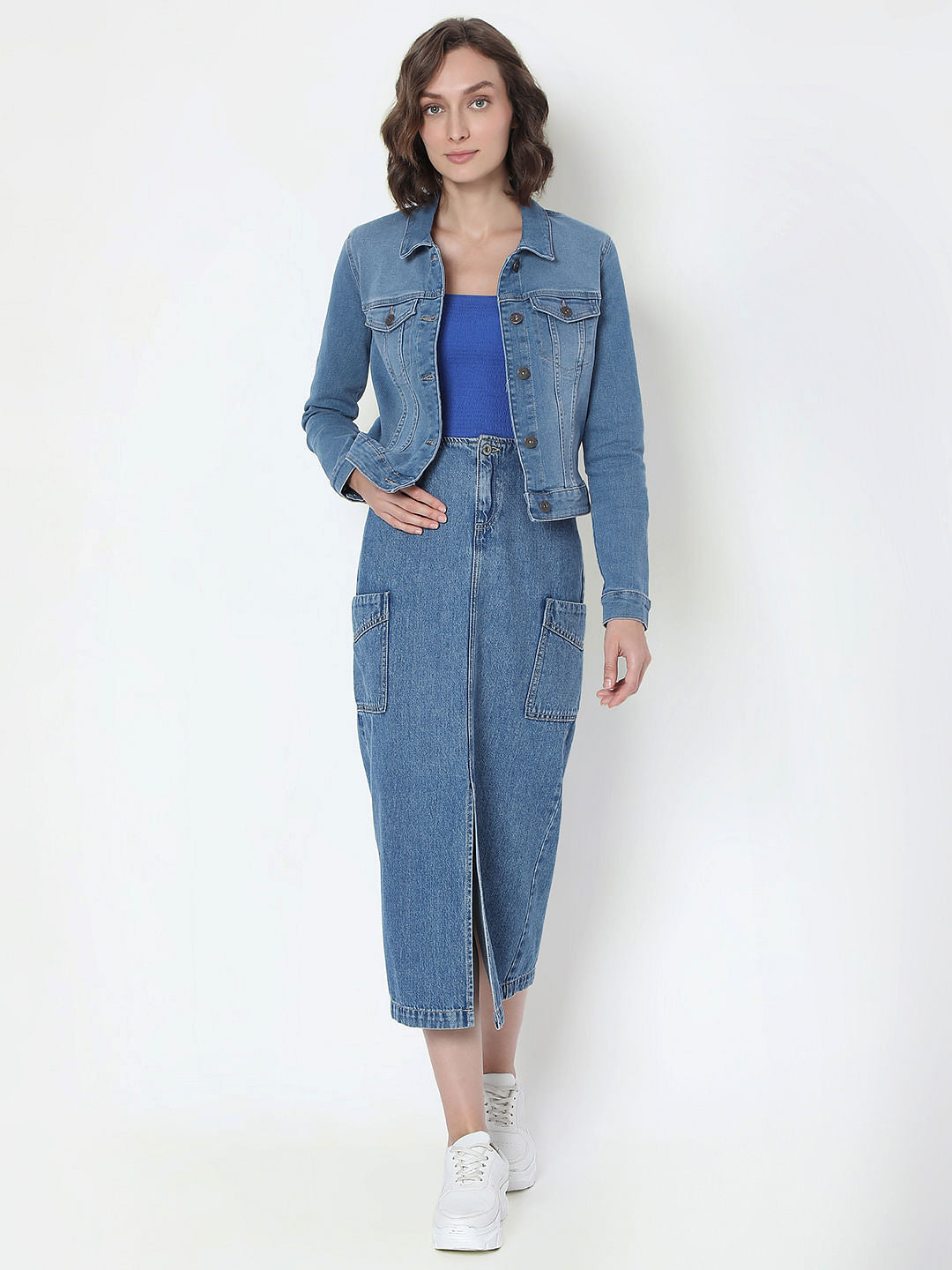 Blue Cropped Denim Jacket