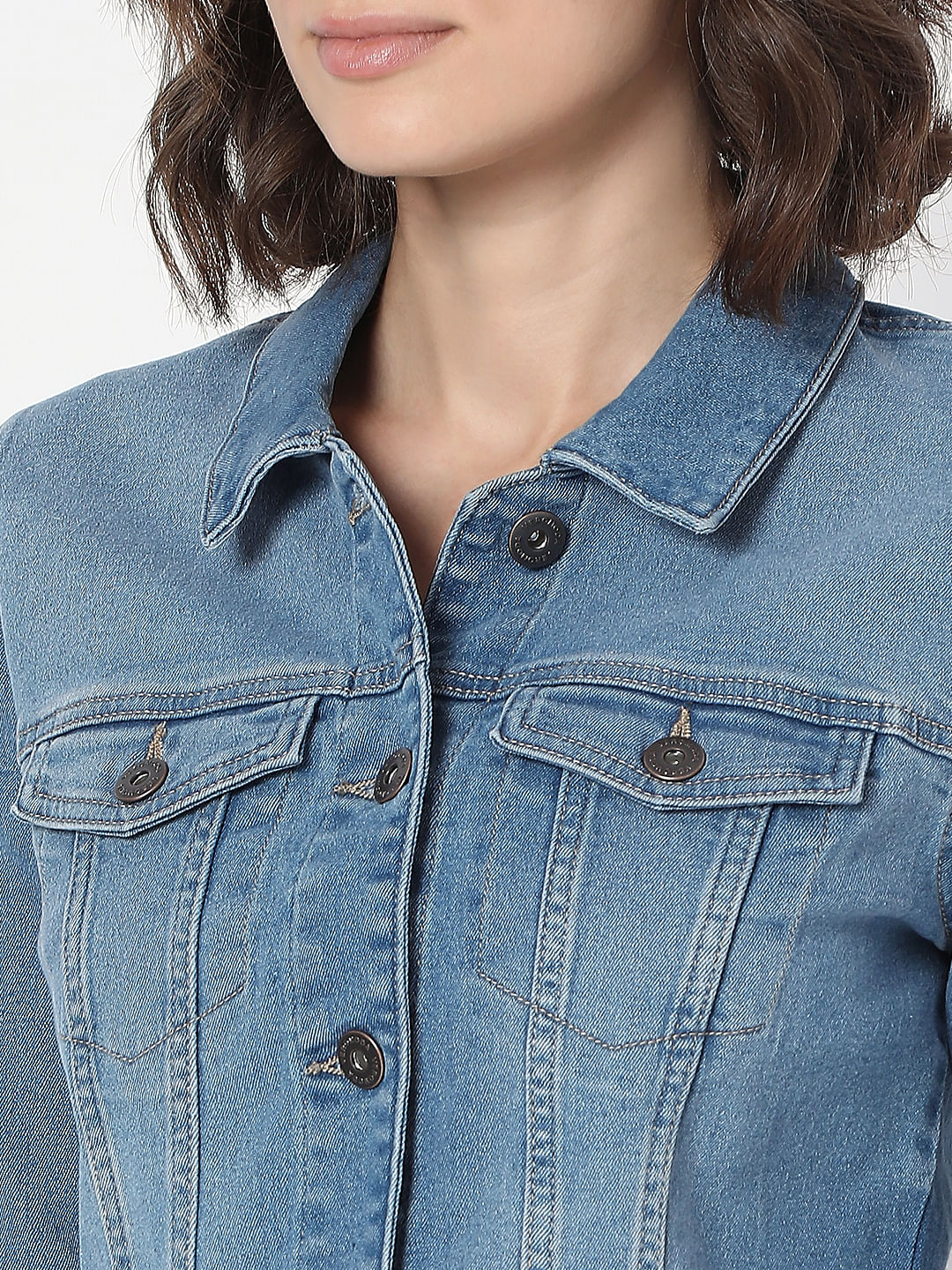 Blue Cropped Denim Jacket