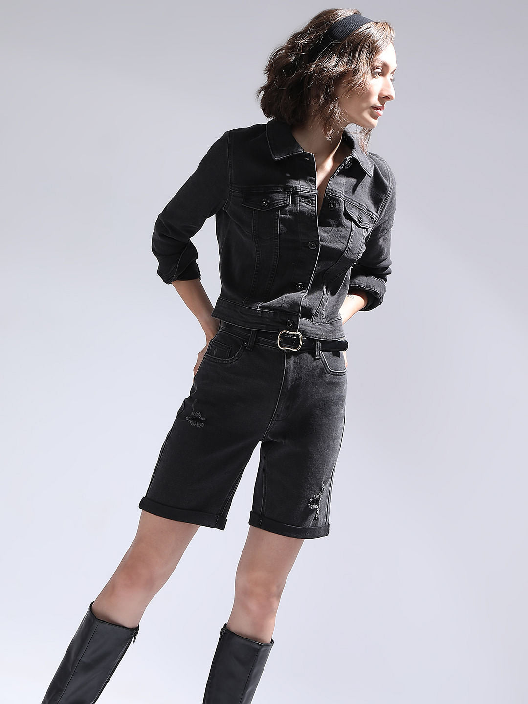 Black Cropped Denim Jacket