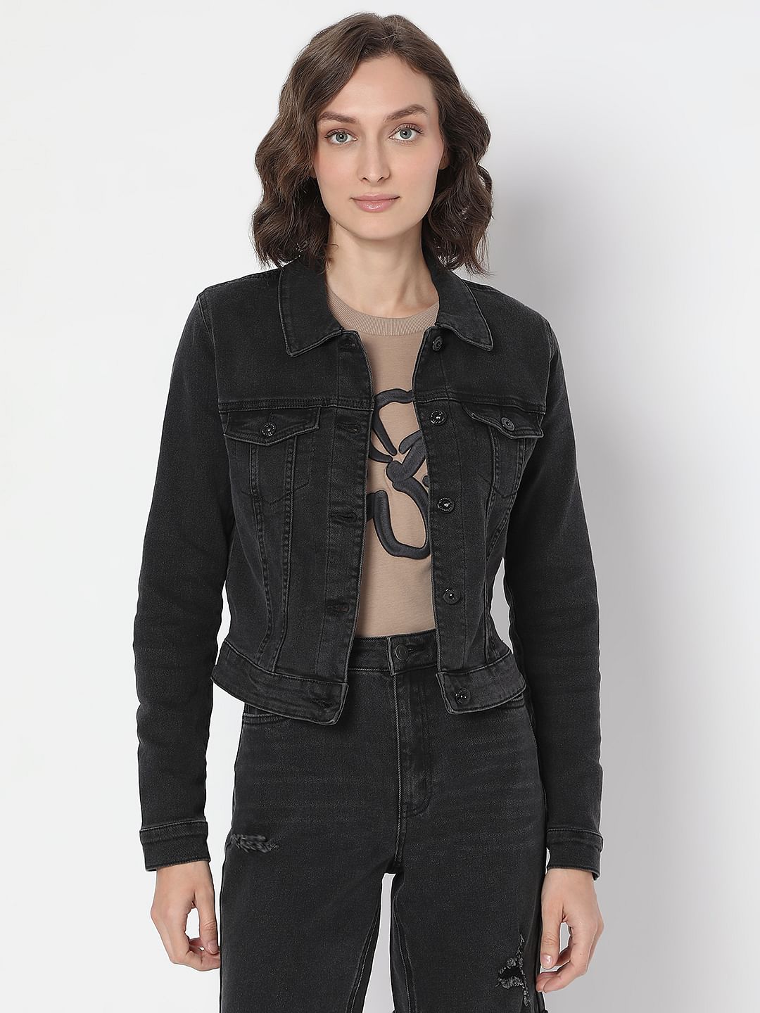 Black Cropped Denim Jacket