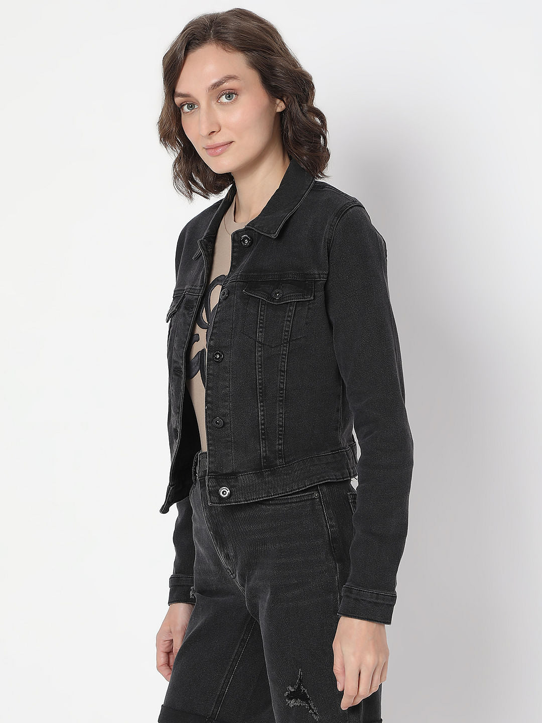 Black Cropped Denim Jacket