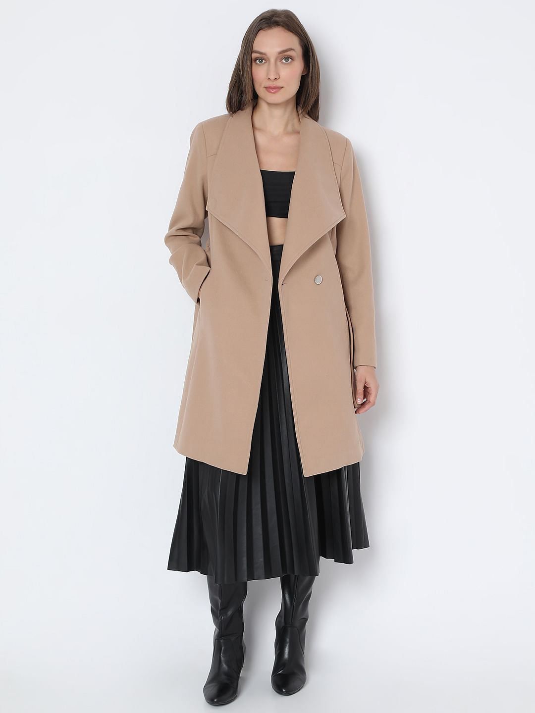 Beige Felt Long Coat