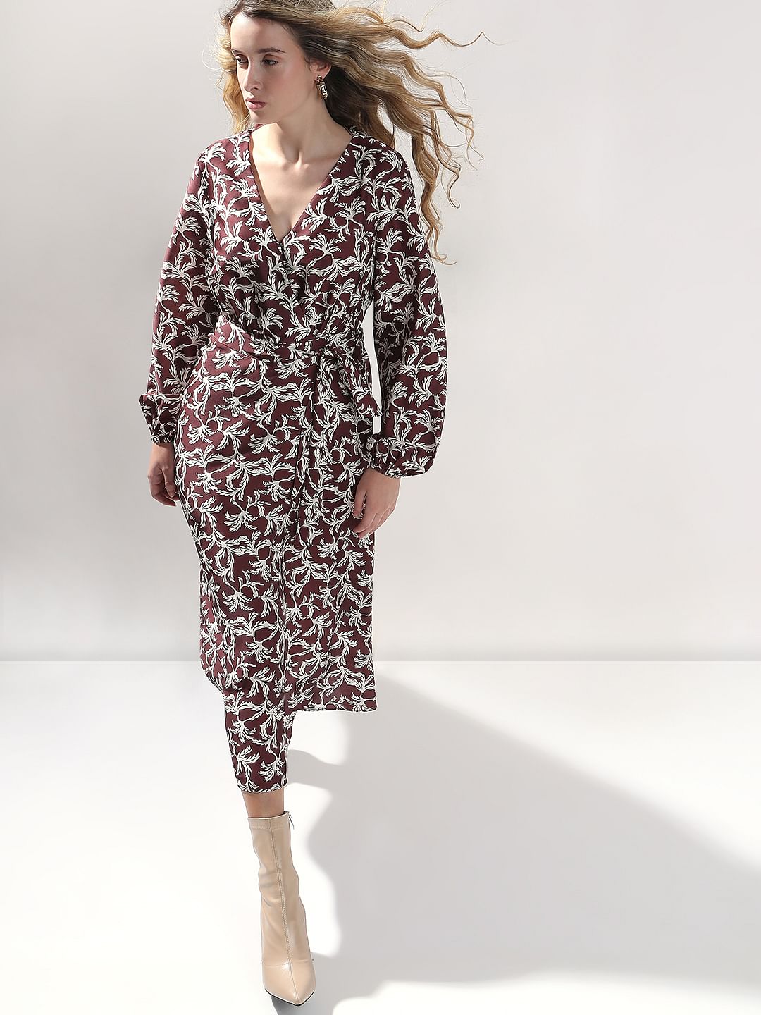 Dark Brown Floral Midi Dress