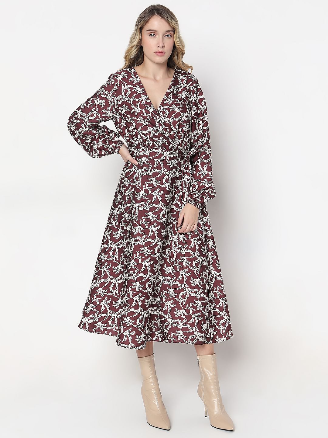 Dark Brown Floral Midi Dress