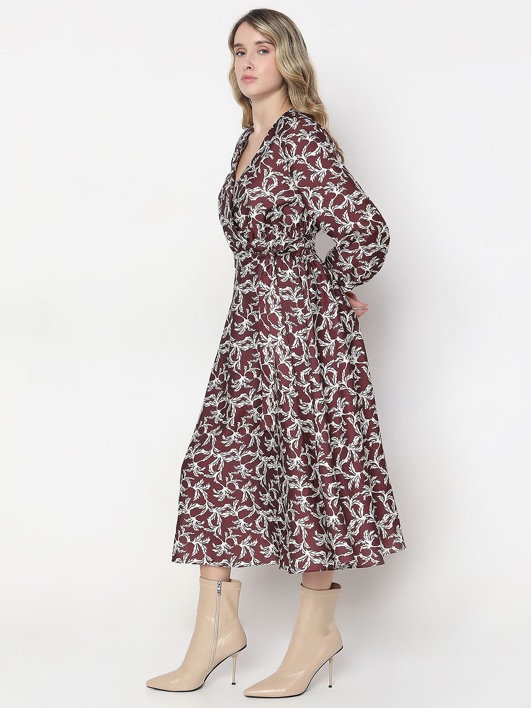 Dark Brown Floral Midi Dress