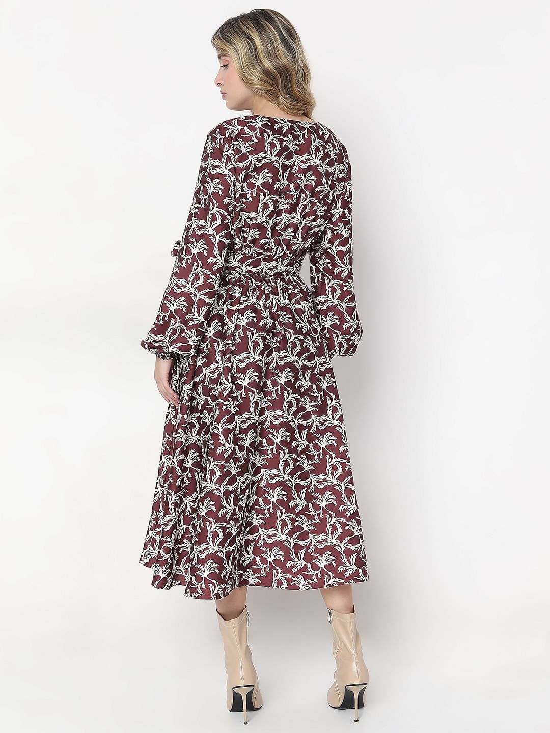 Dark Brown Floral Midi Dress