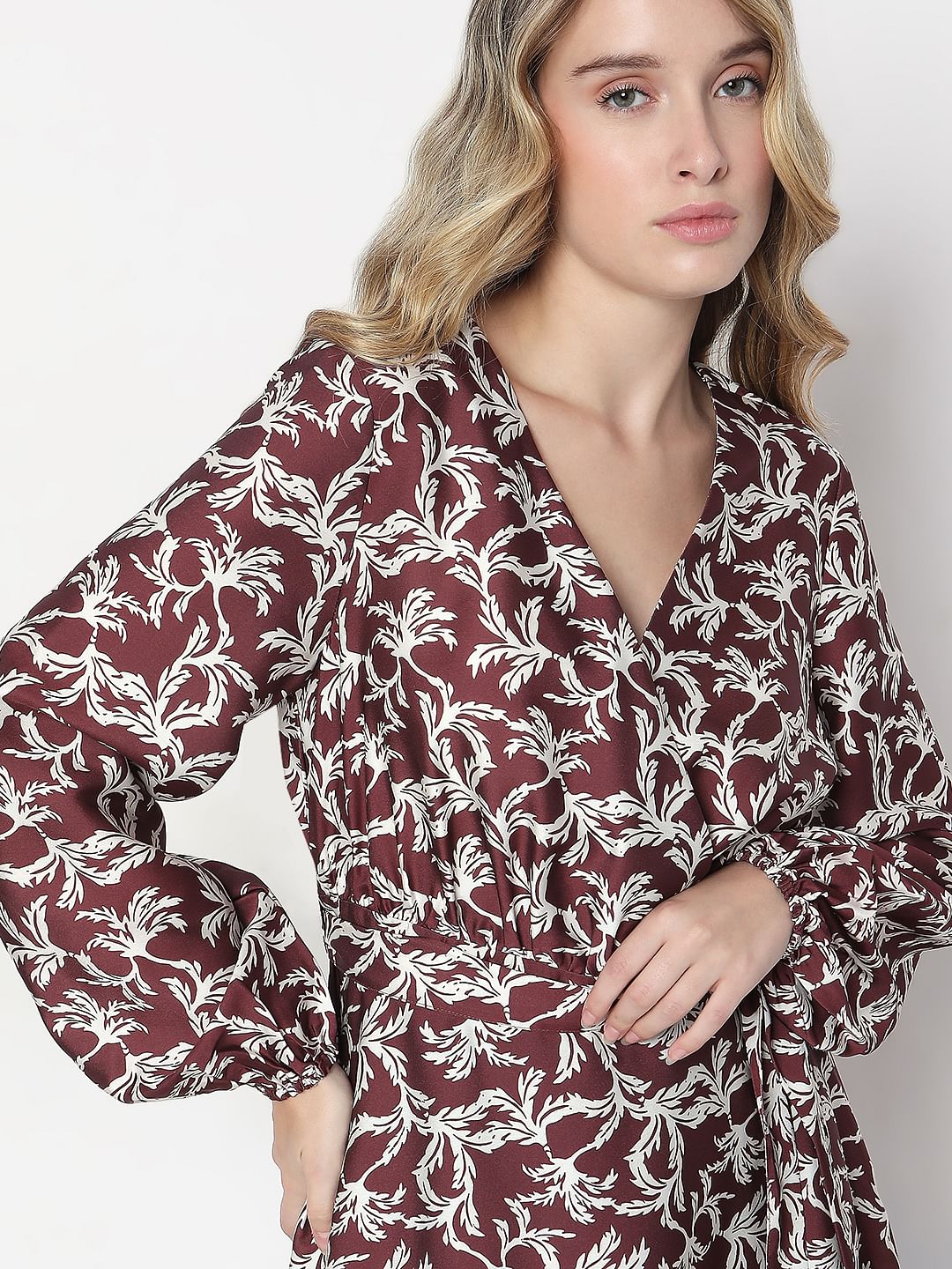 Dark Brown Floral Midi Dress