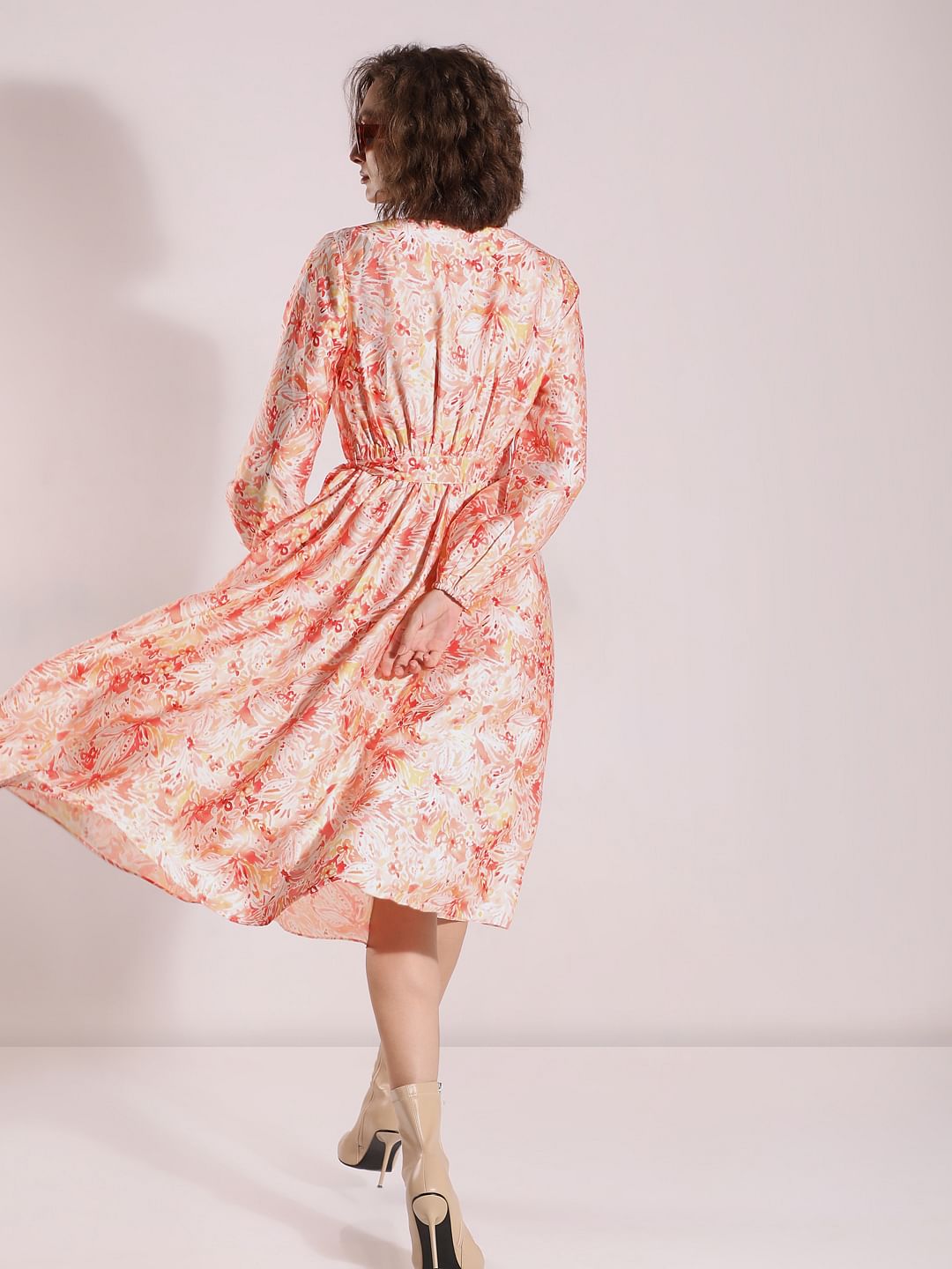 Orange Printed Midi Dress