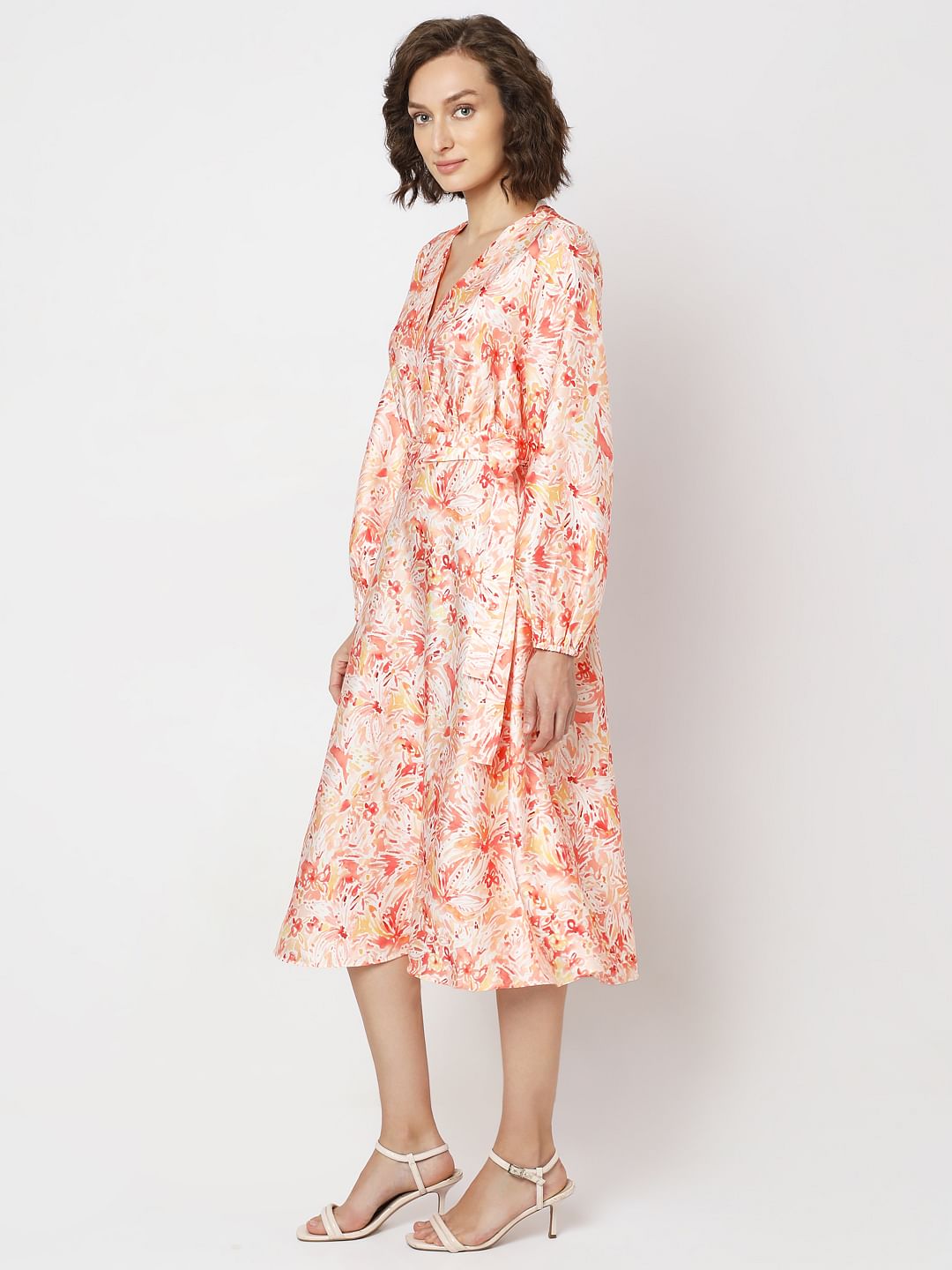 Orange Printed Midi Dress