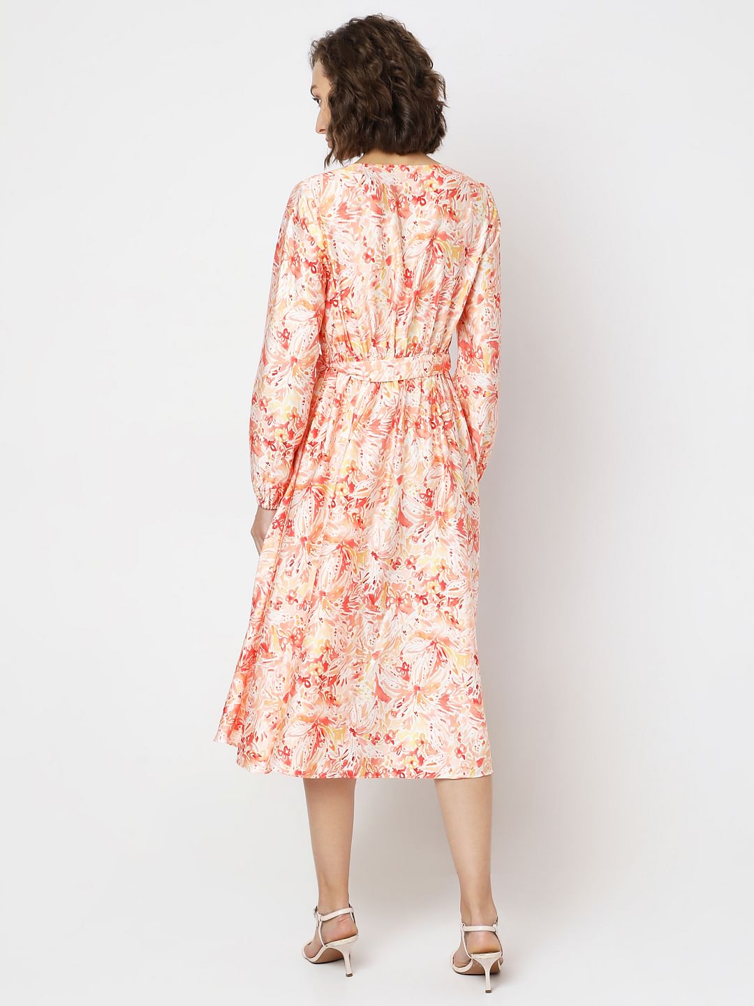 Orange Printed Midi Dress