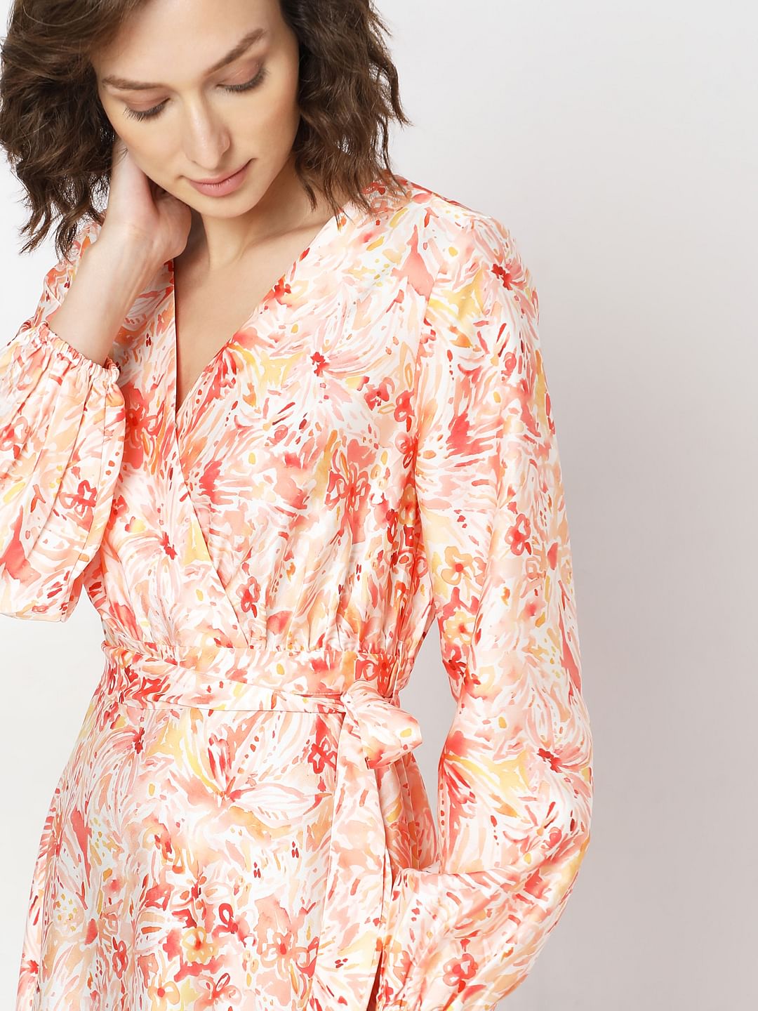 Orange Printed Midi Dress