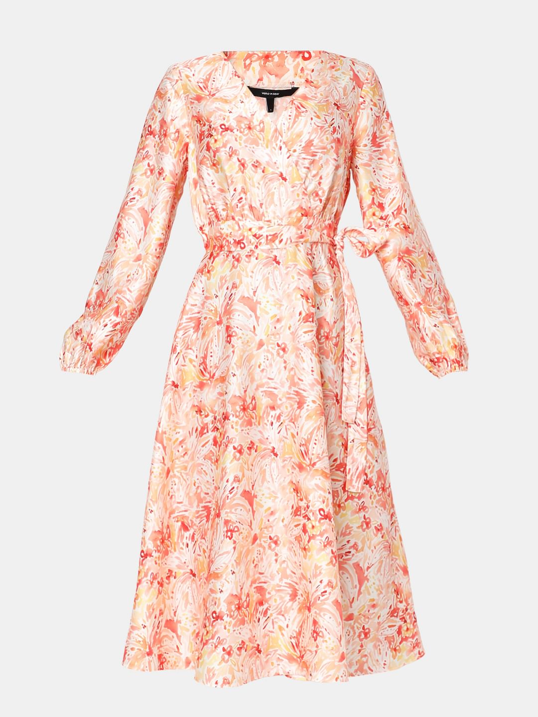 Orange Printed Midi Dress