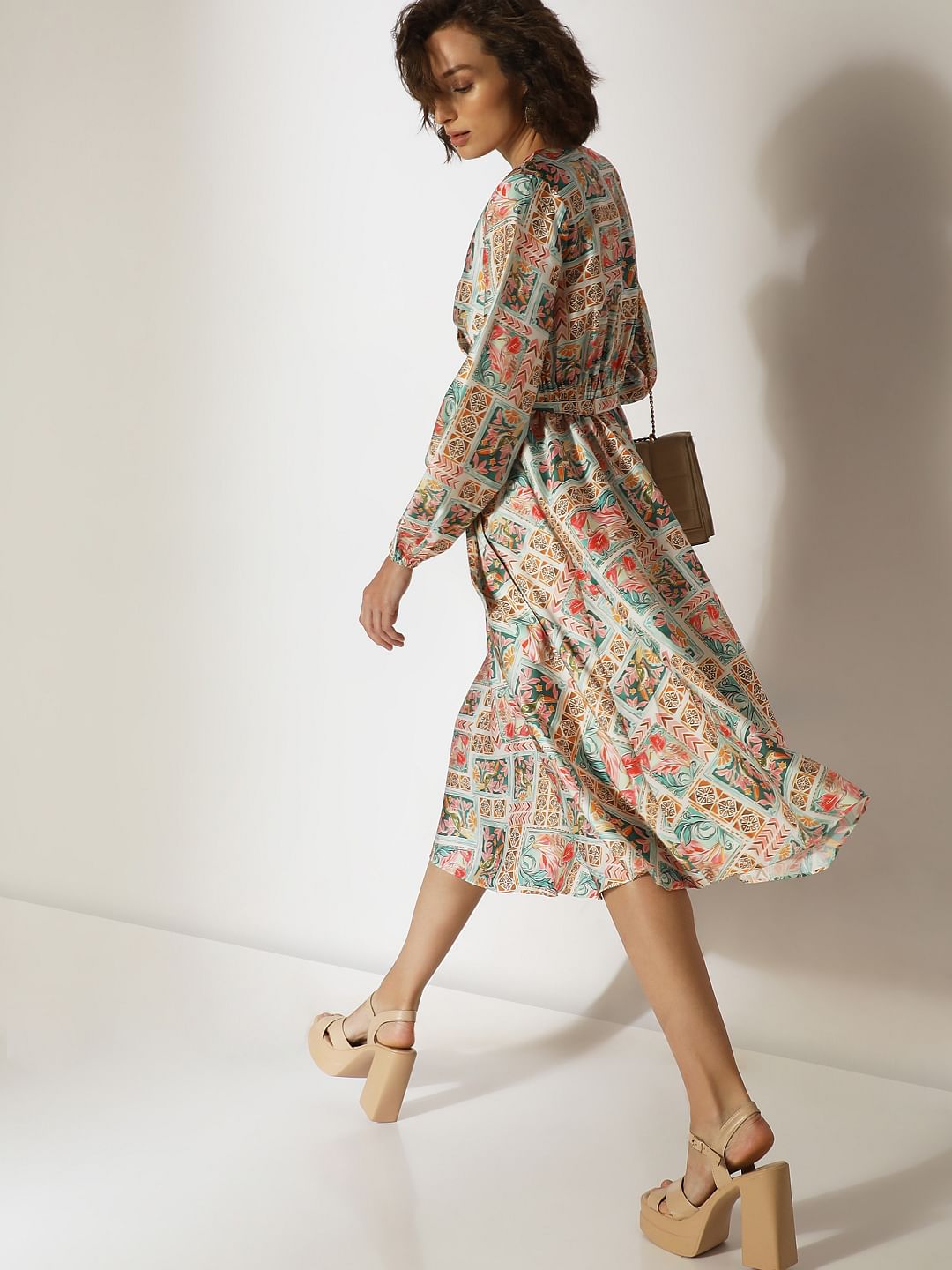 Mint Green Printed Midi Dress