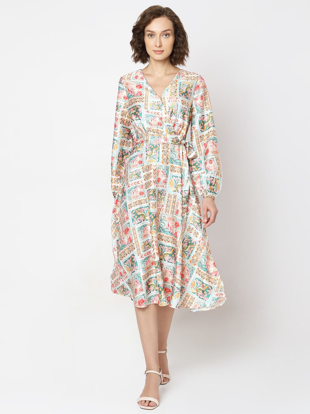 Mint Green Printed Midi Dress