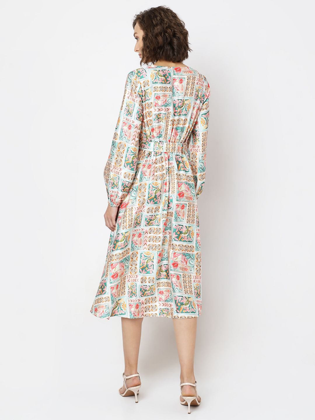 Mint Green Printed Midi Dress