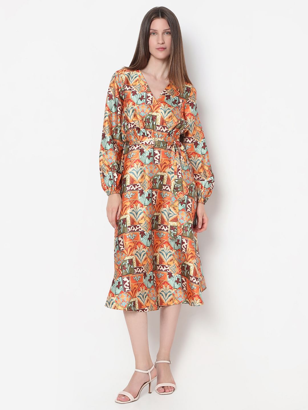 Rust Printed Midi Dress