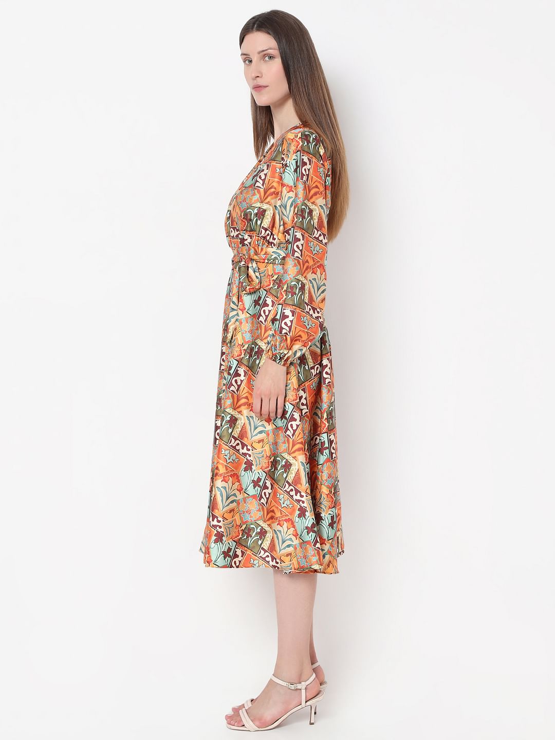 Rust Printed Midi Dress