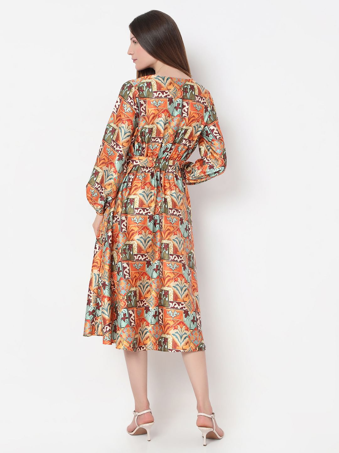 Rust Printed Midi Dress