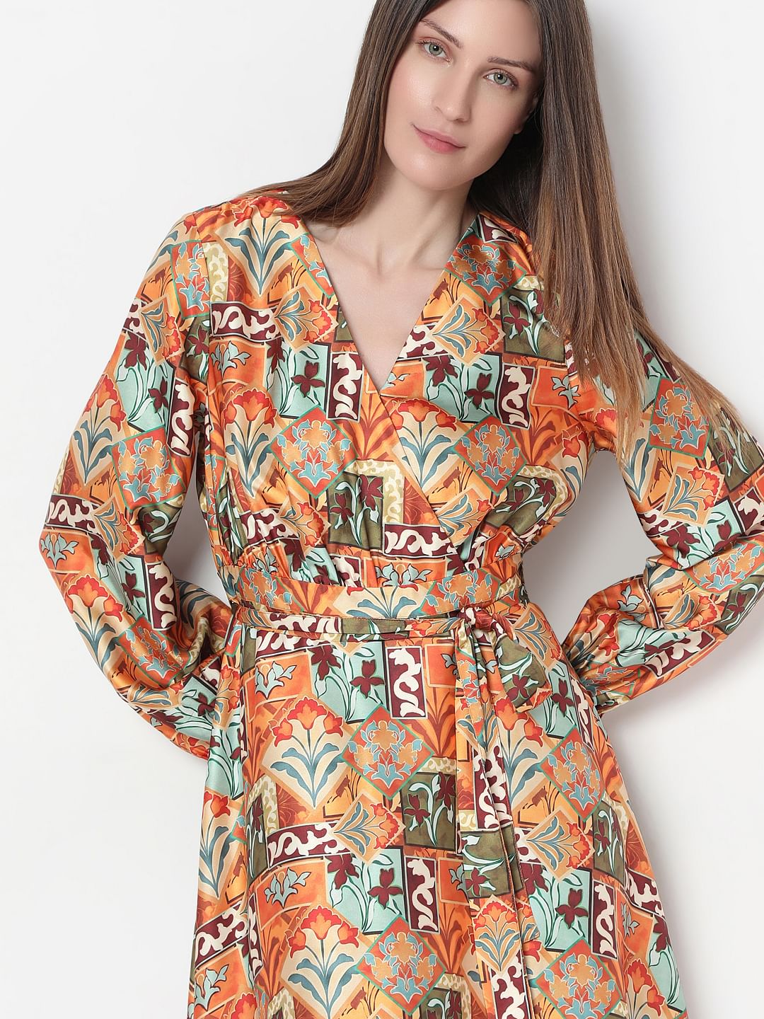 Rust Printed Midi Dress