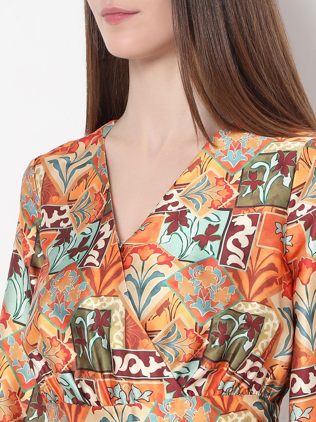 Rust Printed Midi Dress