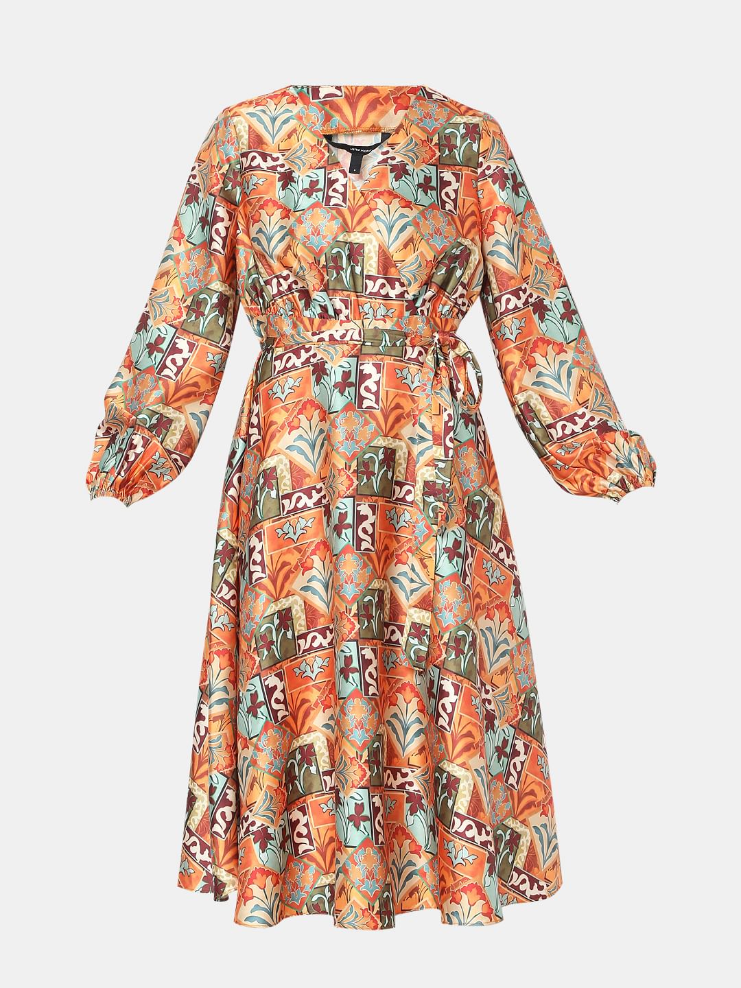 Rust Printed Midi Dress