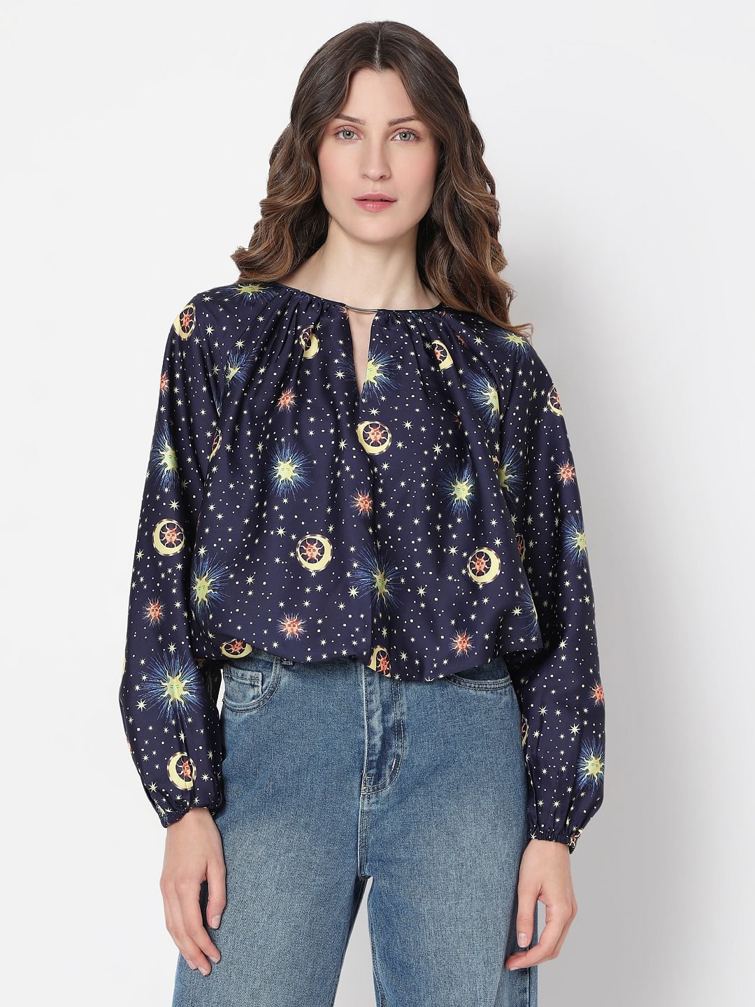 Navy Blue Printed Top