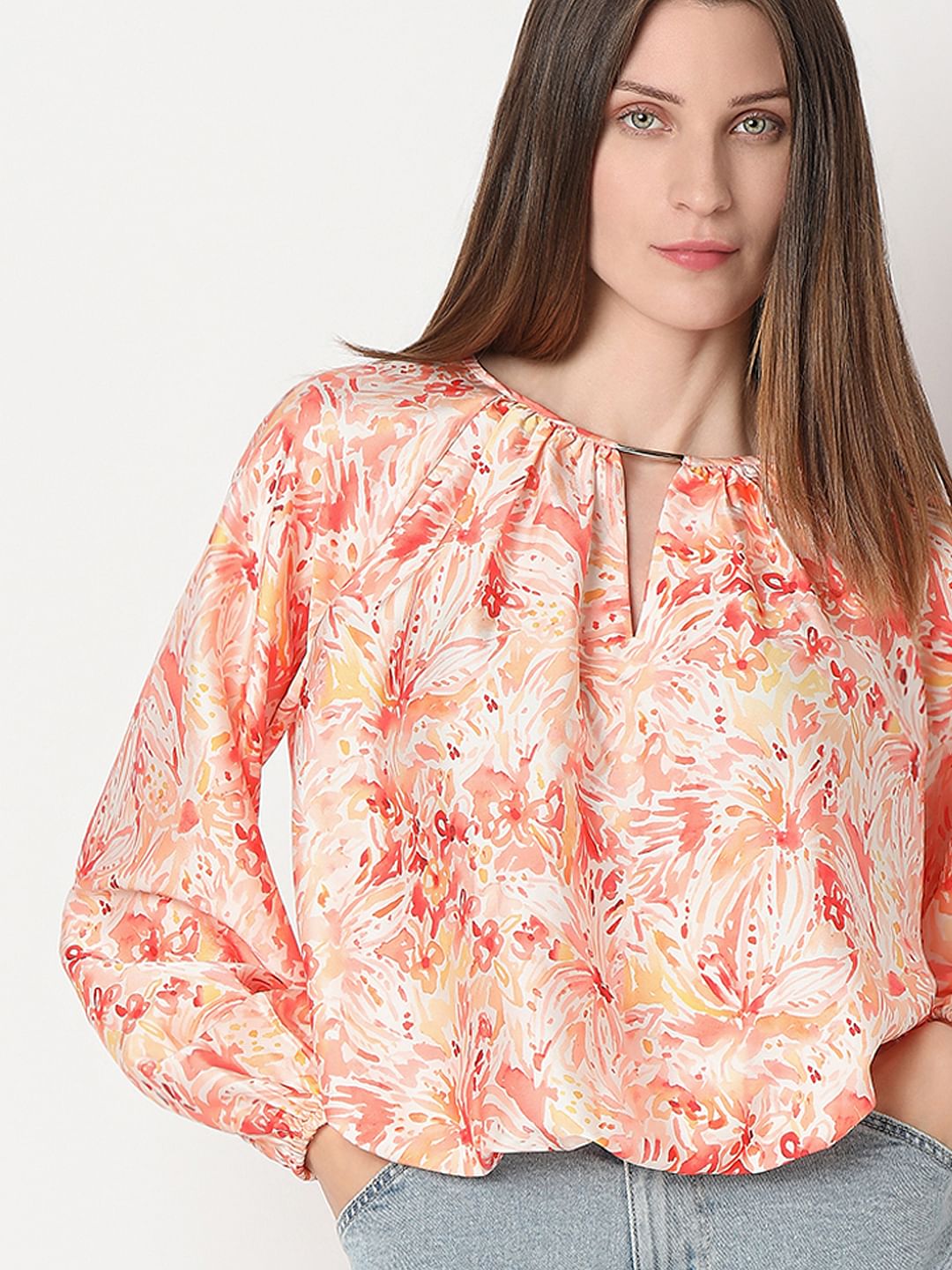 Tangerine Printed Top