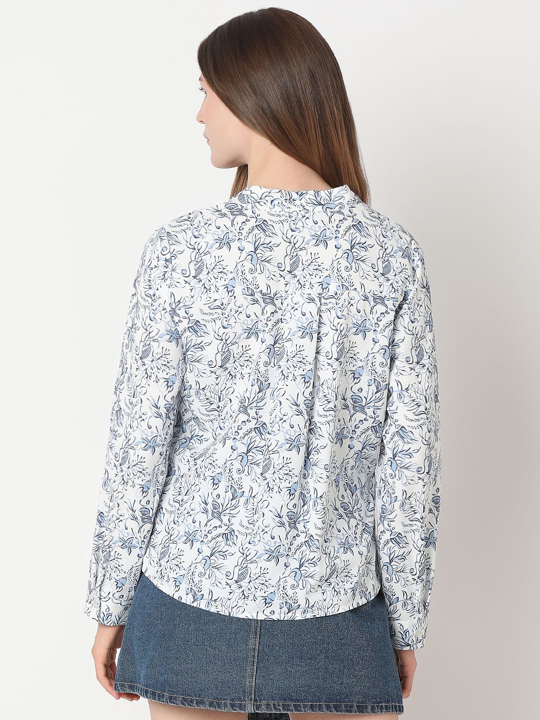 White Printed Full Sleeves Top