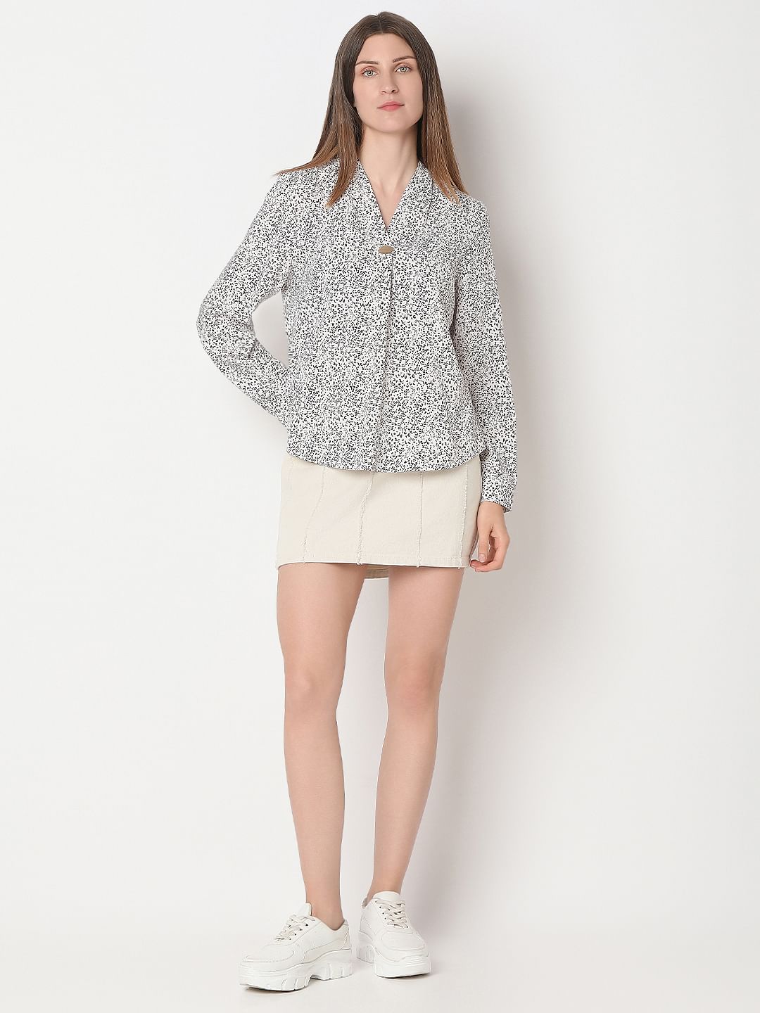 White Ditsy Animal Print Top