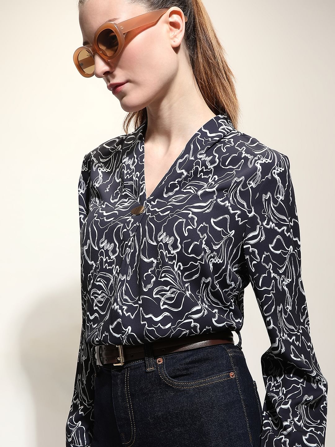 Black Printed Full Sleeves Top
