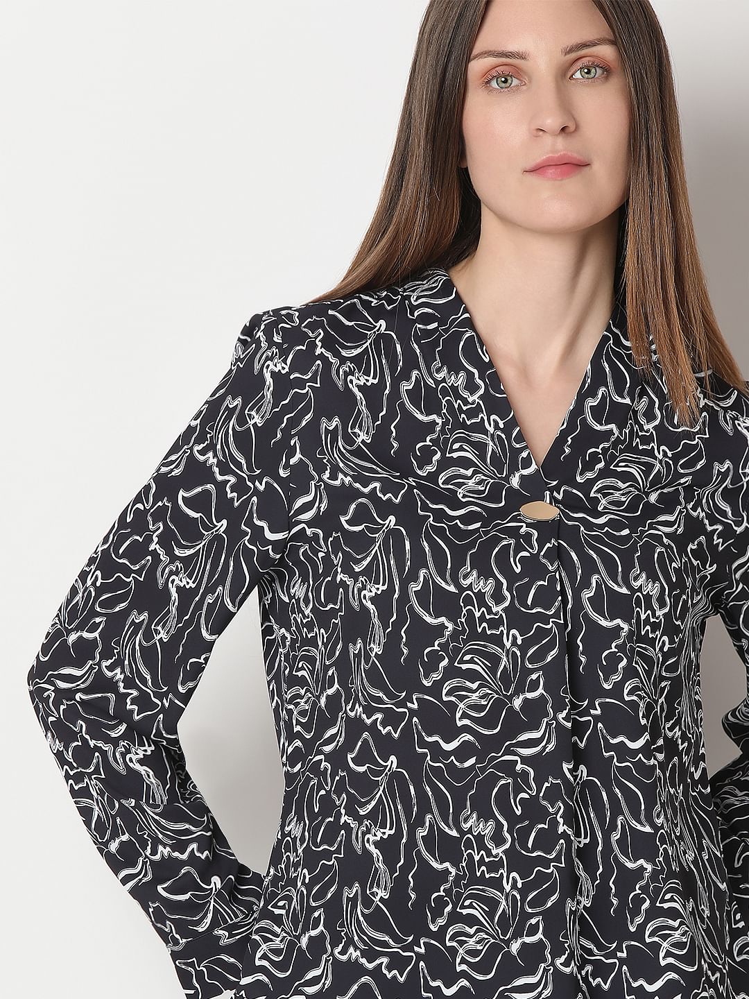 Black Printed Full Sleeves Top