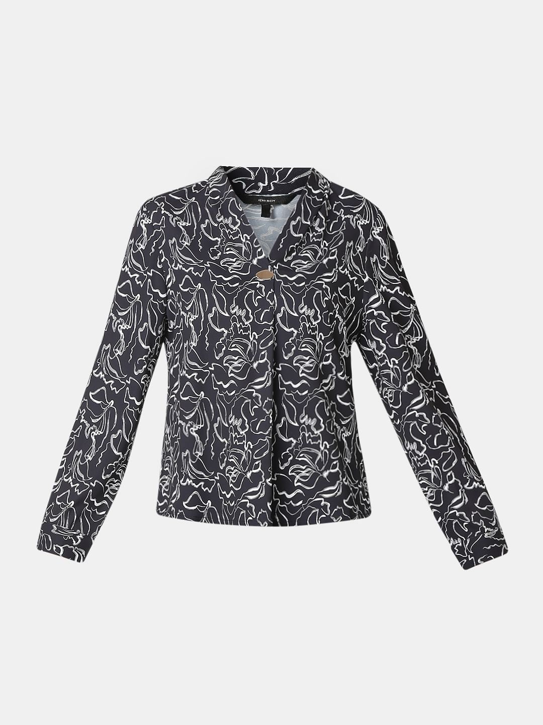 Black Printed Full Sleeves Top