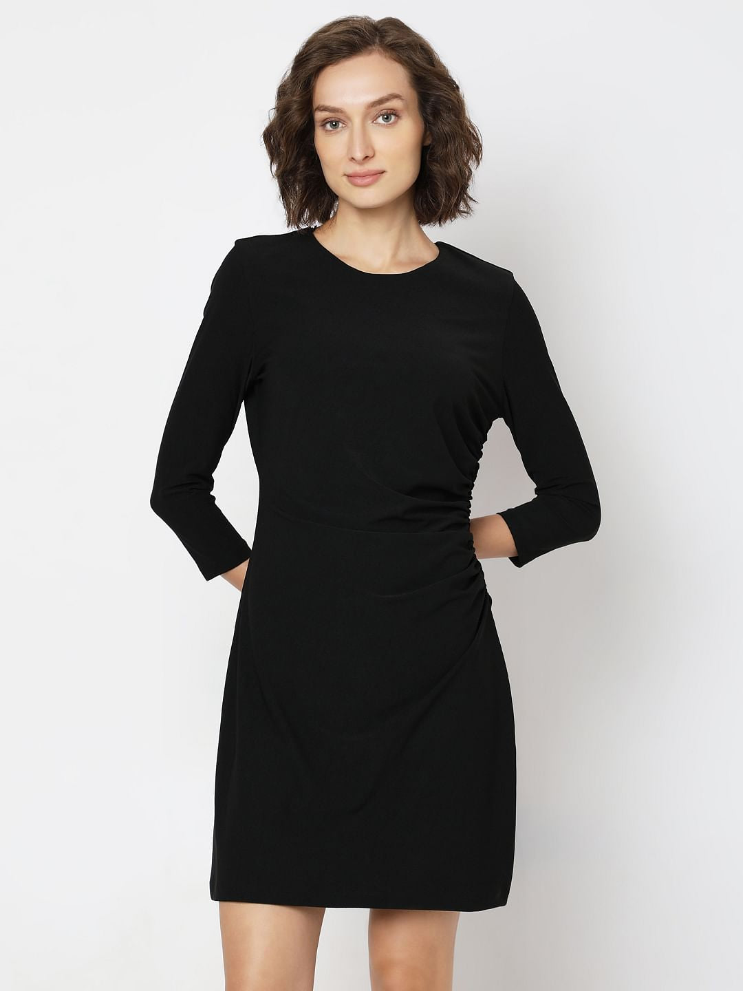 Black Round Neck Mini Dress