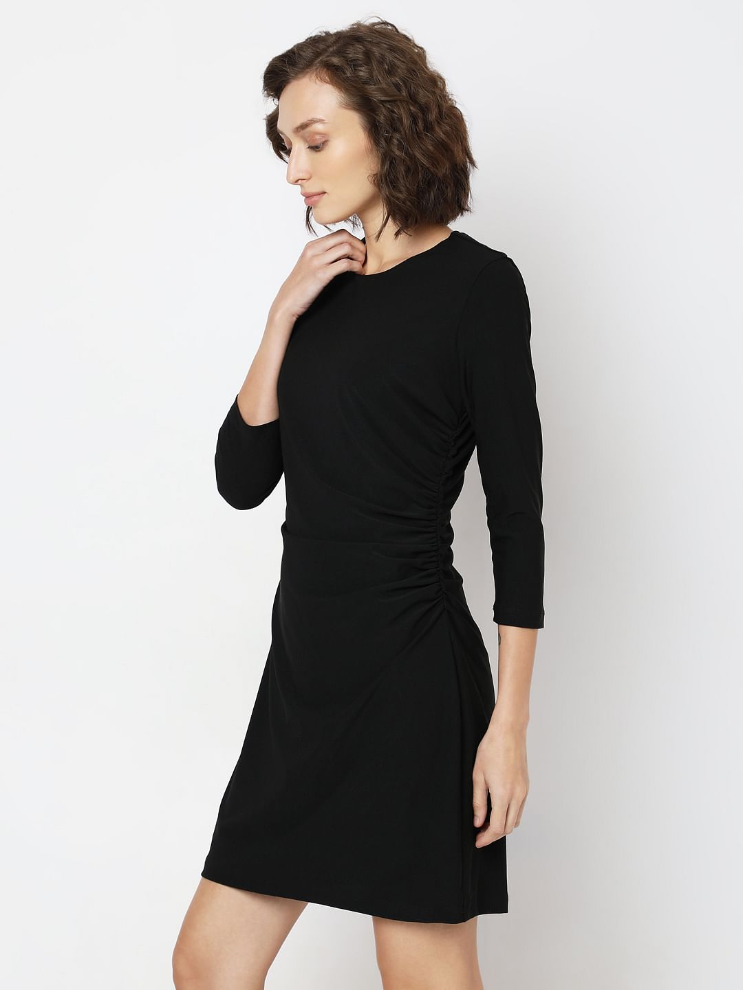 Black Round Neck Mini Dress