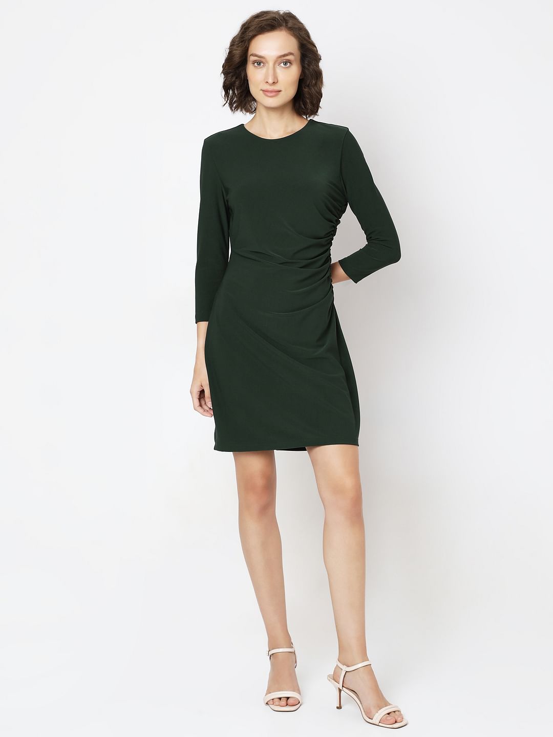 Dark Green Round Neck Mini Dress