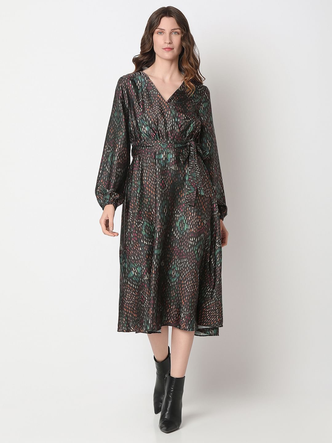 Black Printed Midi Dress