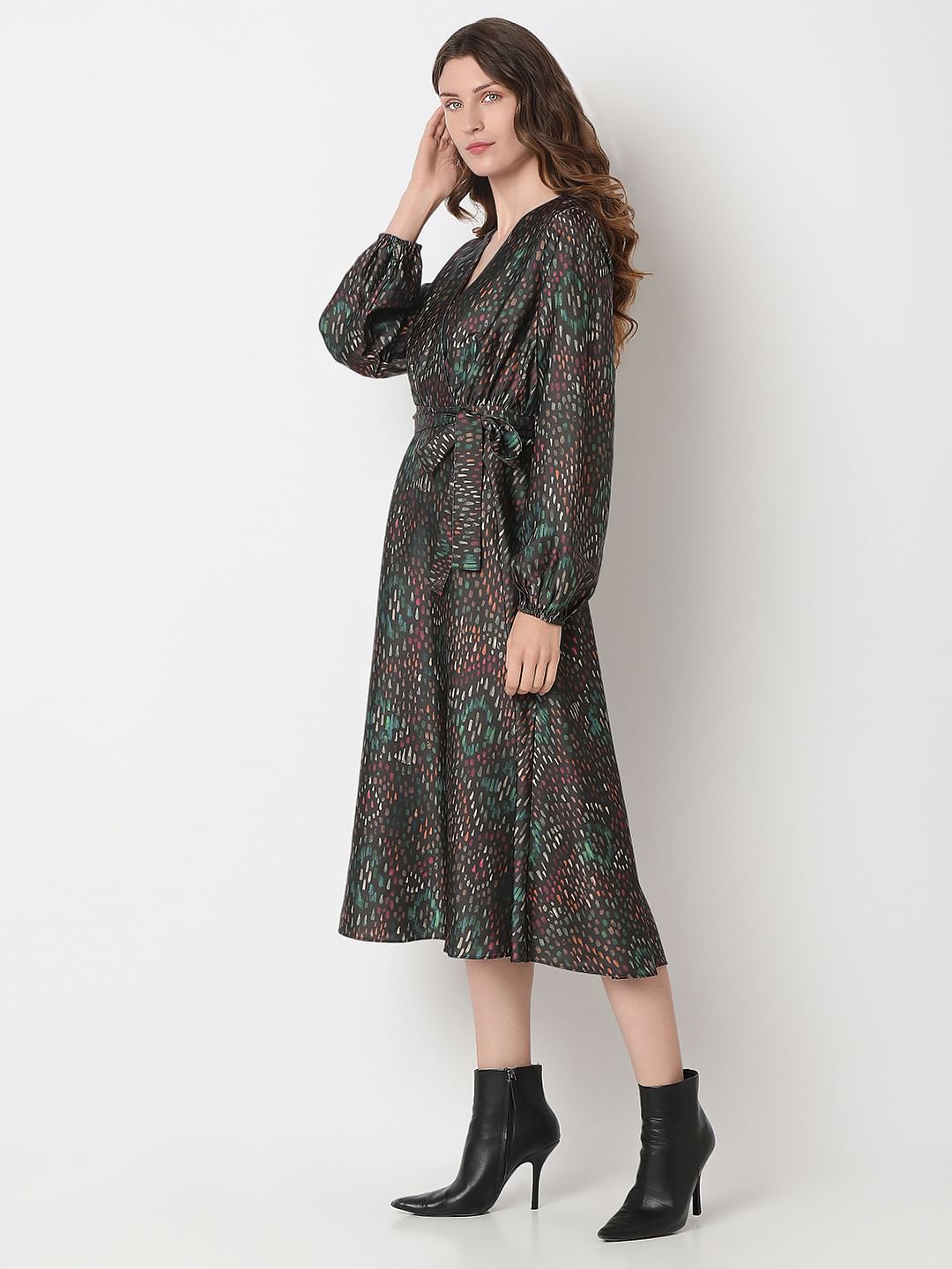 Black Printed Midi Dress