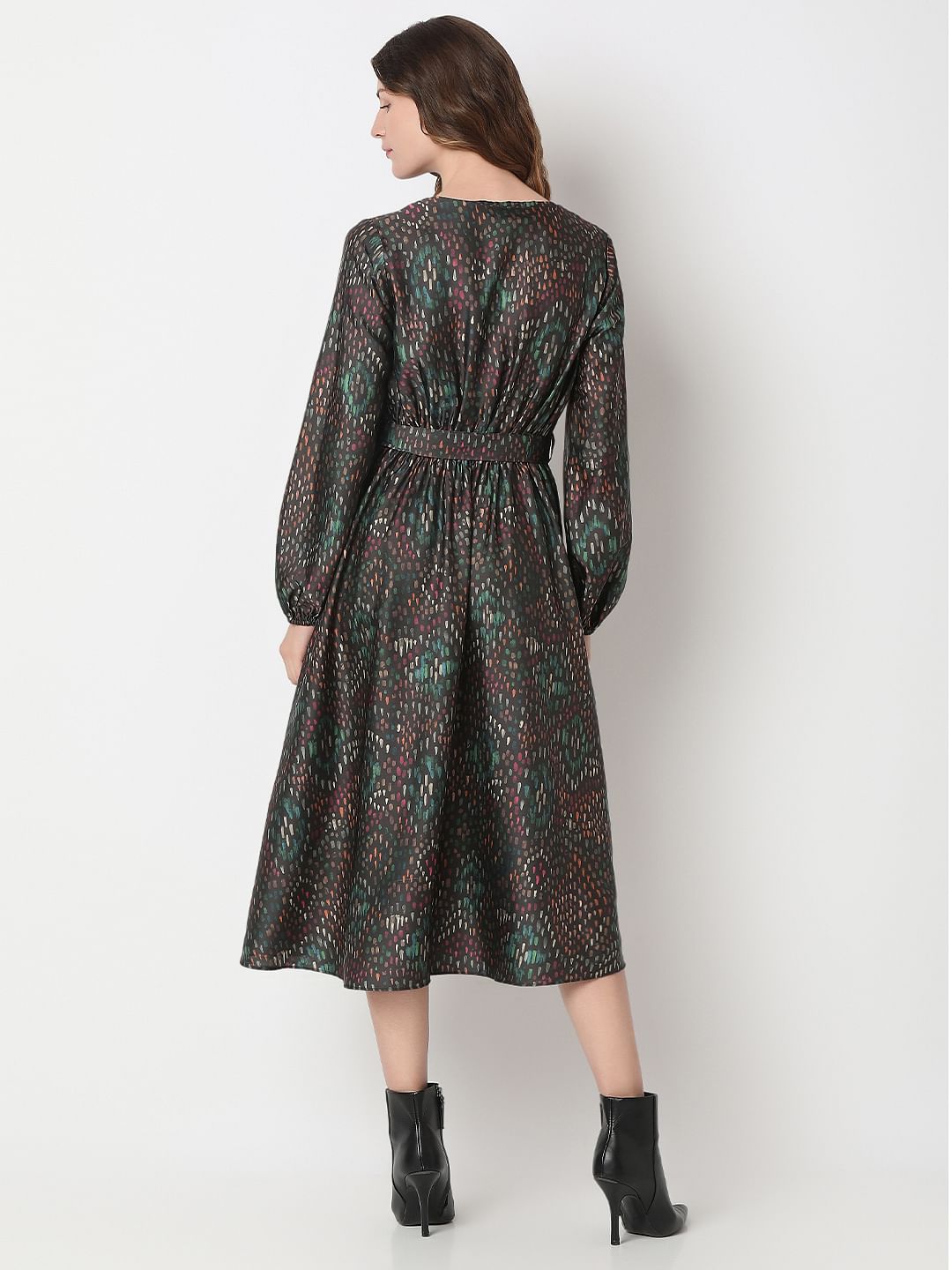 Black Printed Midi Dress