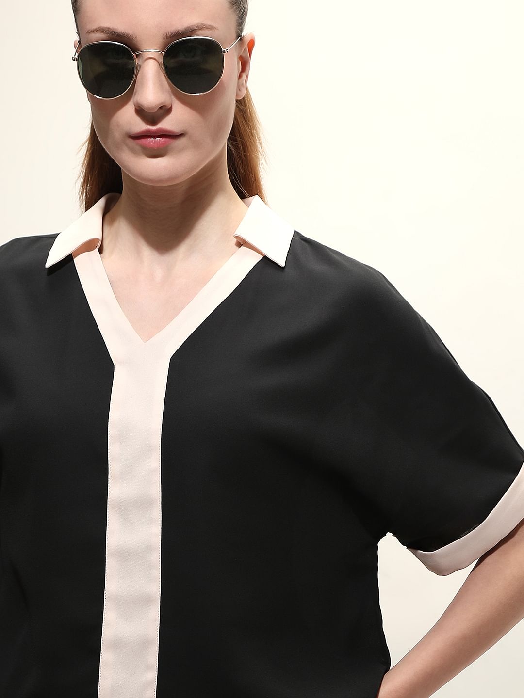 Black Contrast Tape Top