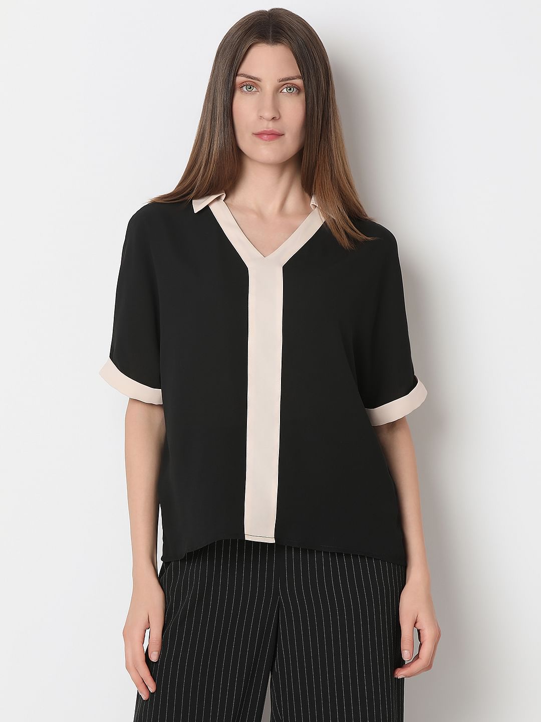 Black Contrast Tape Top