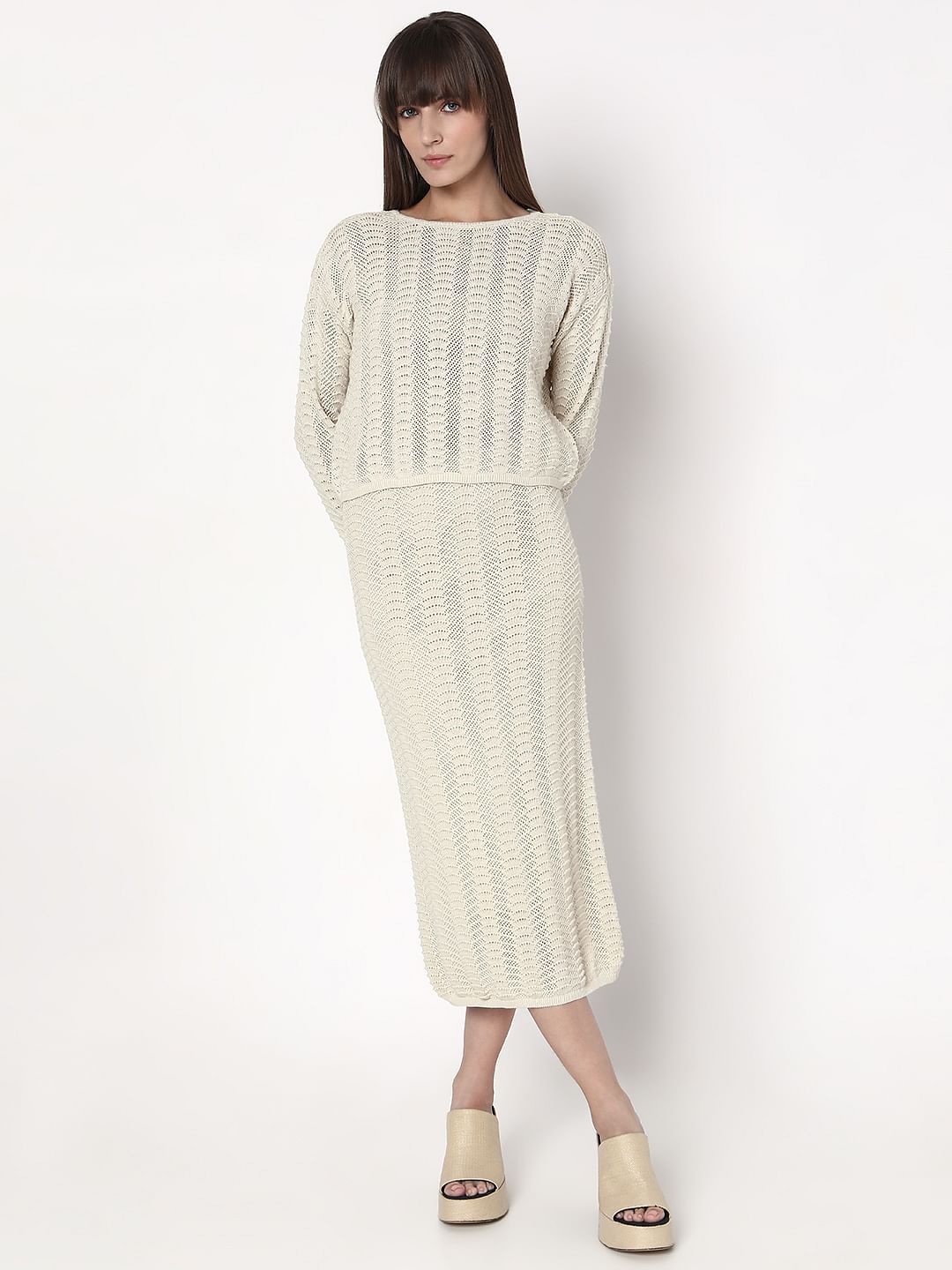 Off-White Knitted Co-Ord Set Top