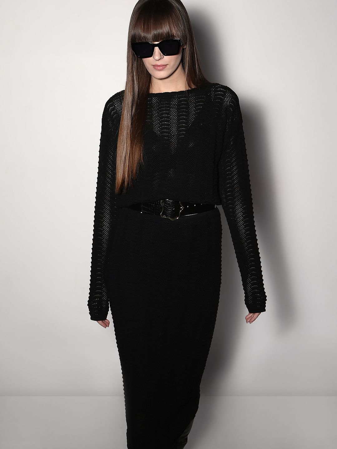 Black Knitted Co-Ord Set Top