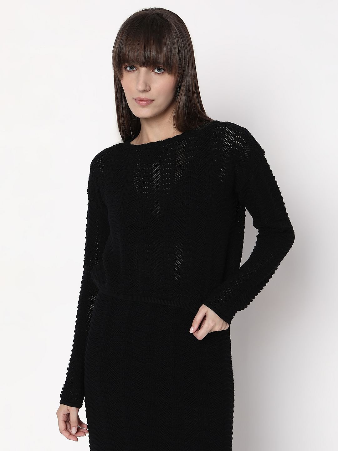 Black Knitted Co-Ord Set Top