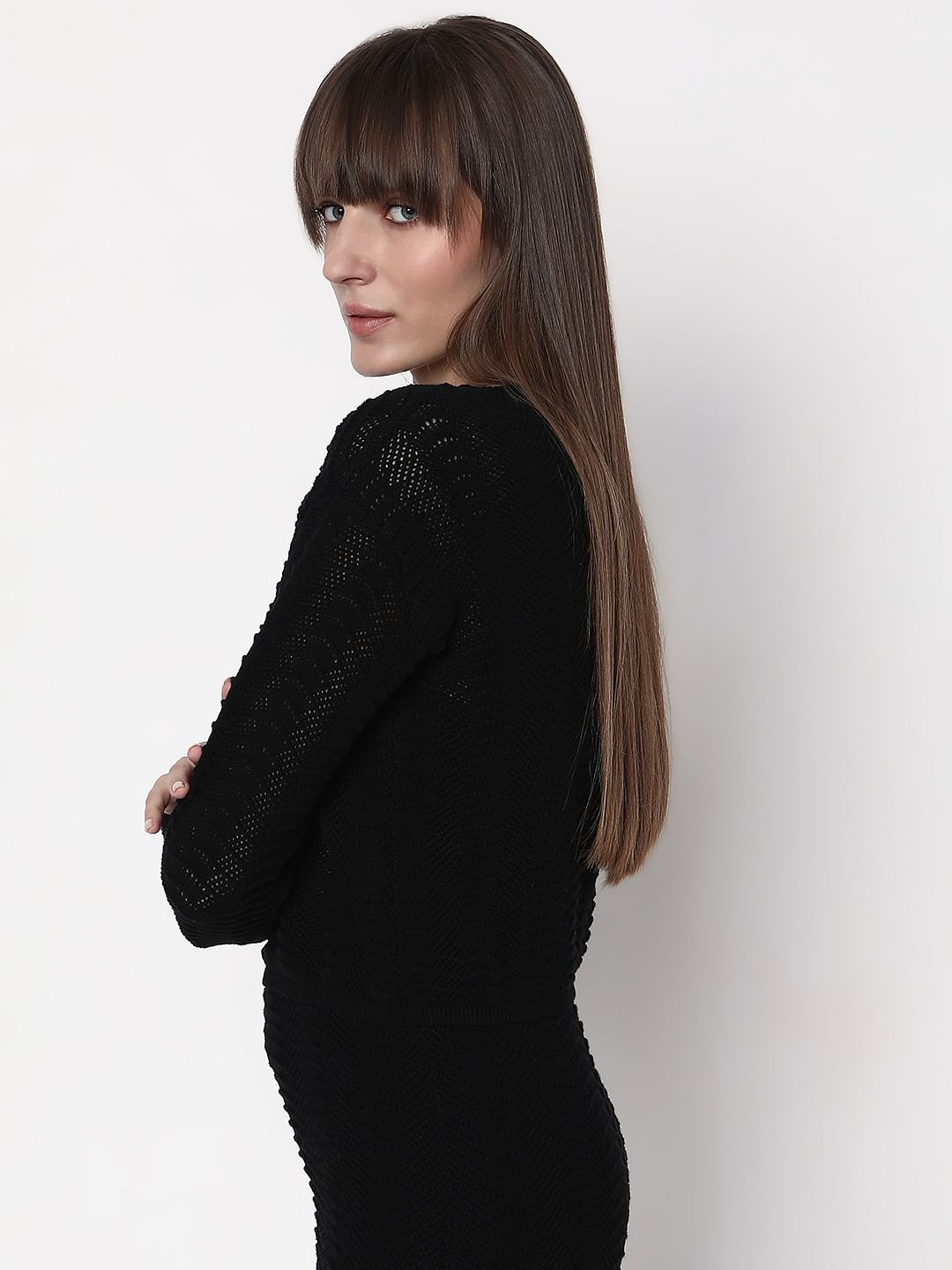 Black Knitted Co-Ord Set Top