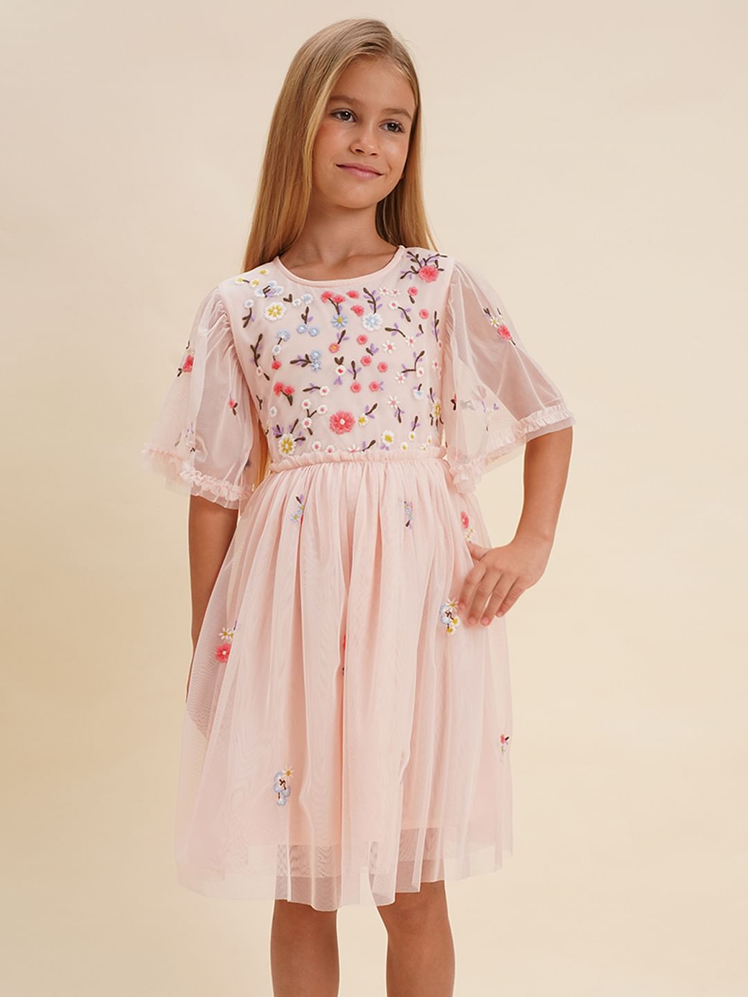Girls Pink Floral Fit & Flare Dress